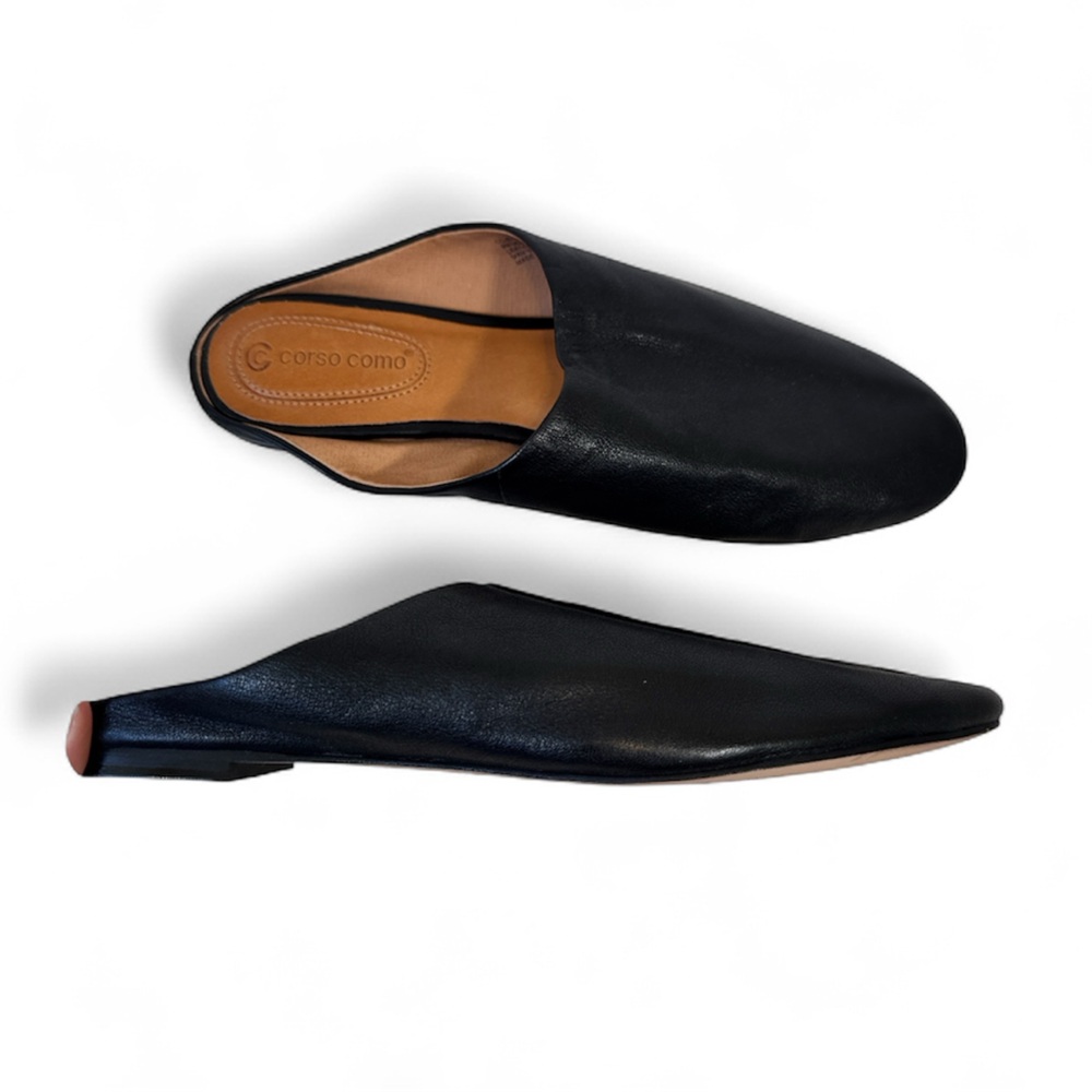 Corso Como Black Leather Mule Flats Womens 8.5 Comfort Shoes Fall Classic Preppy
